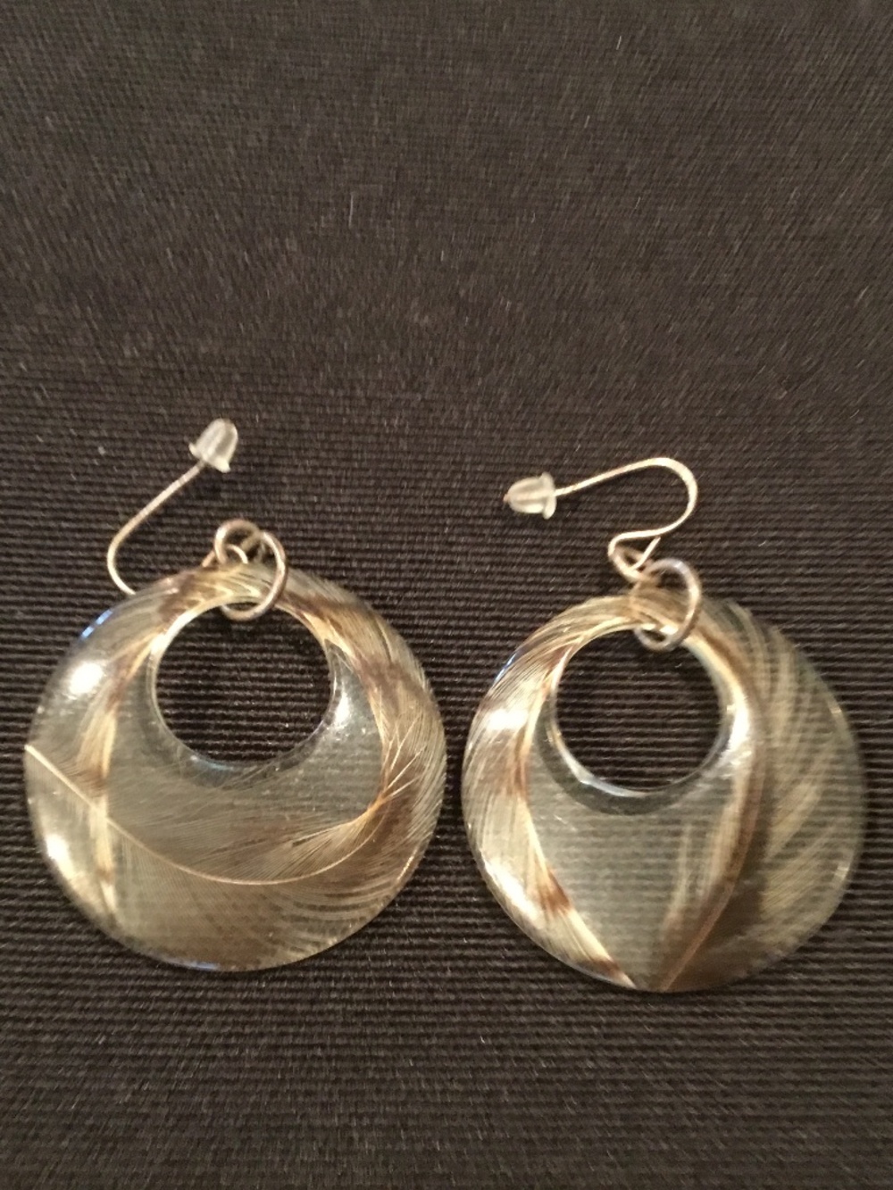 Pono by Joan Goodman transparent Italian resin earrings with embedded feather